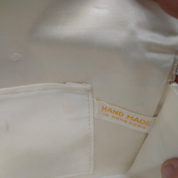 Vintage 60s Clutch/Purse Opalescent Beaded Sequin White Satin Handbag - Picture 6 of 6